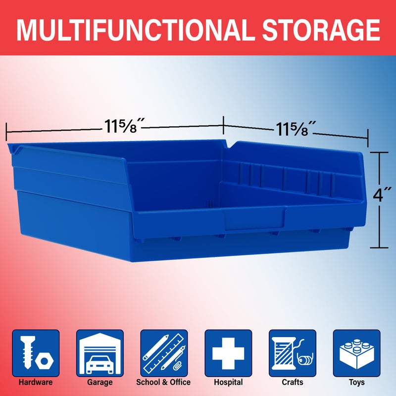 Akro-Mils 30170 Plastic Shelf Bins, Heavy Duty Storage Bins for Garage, Closet, and Drawer Organization, 12-Inch x 11-Inch x 4-Inch, Blue, 12-Pack - Image 3